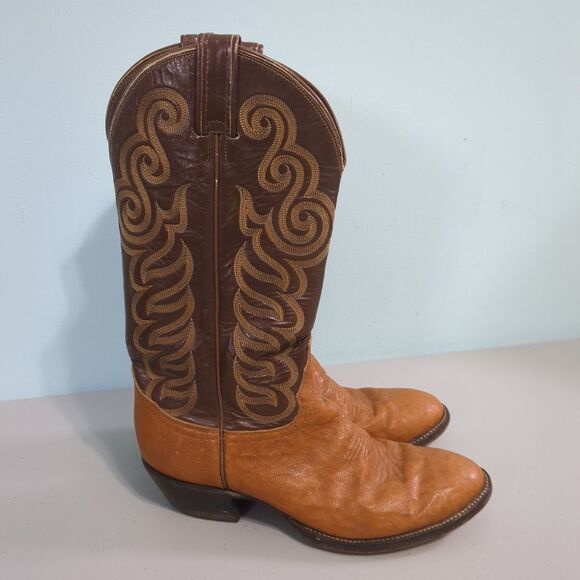 Tony Lama 8052 Mens 8.5 D Two Tone Brown Leather Western Cowboy Boots Vintage main image 5